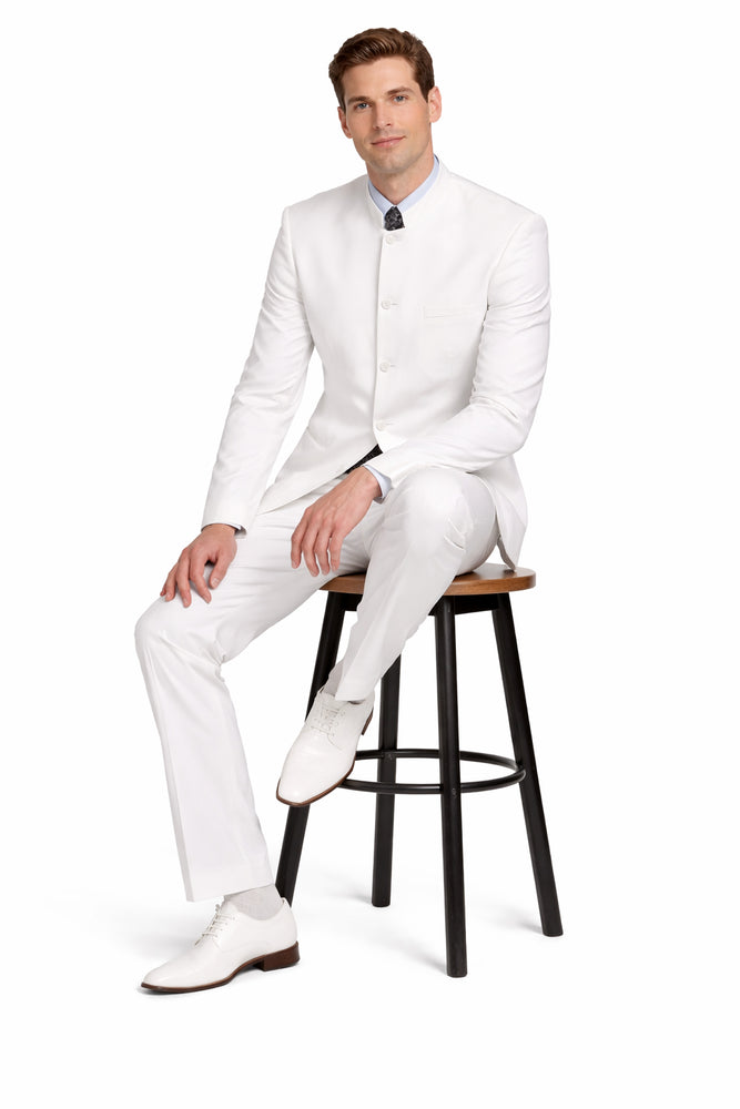 Designer Brand Men's White 5 button Mandarin Collar Suits For Men - All White Suit