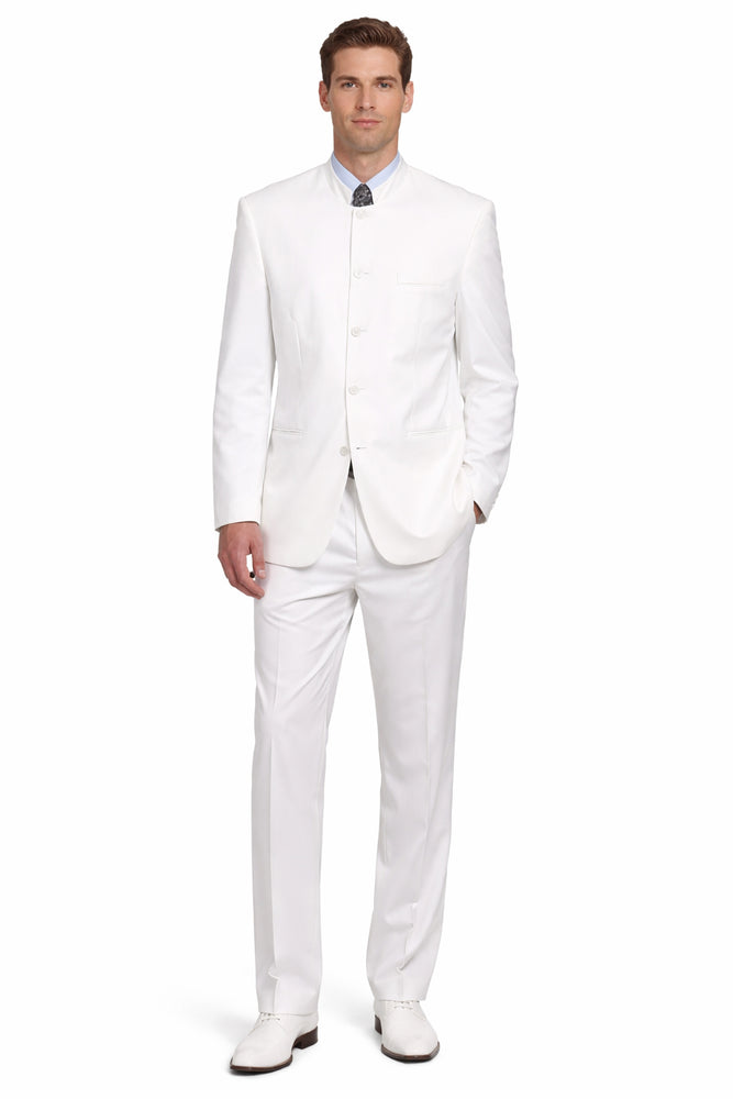 Designer Brand Men's White 5 button Mandarin Collar Suits For Men - All White Suit
