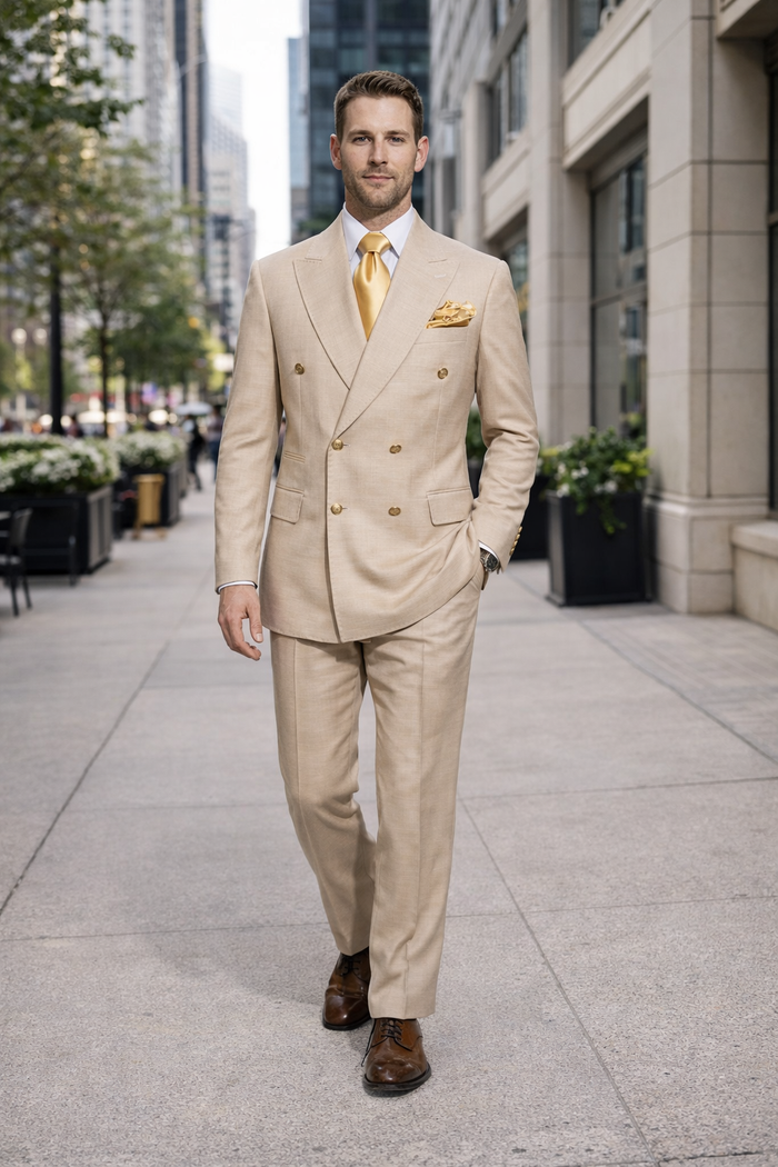 Imperial Sand Double-Breasted 2-Piece Power Suit by Rossiman