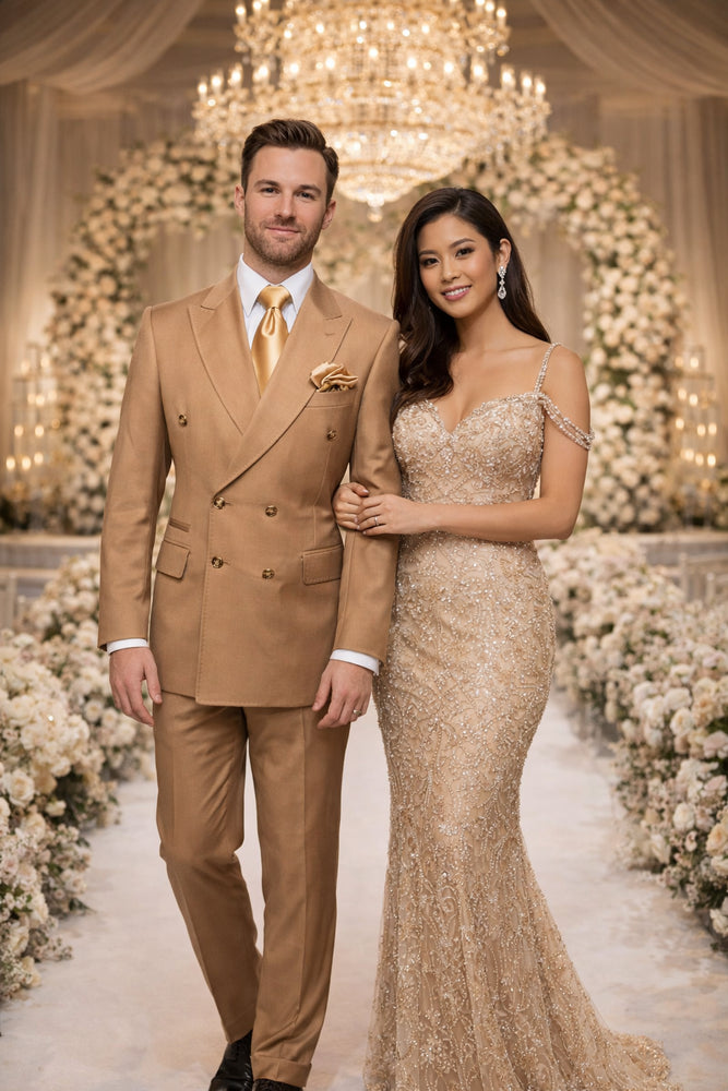 Savoy Camel Gold-Button Double-Breasted Suit