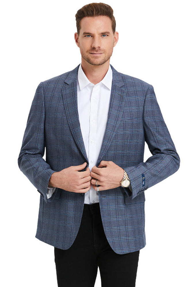 Men’s Blue Windowpane Sport Coat by Tazzio Suits