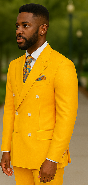 Double Breasted Blazer with Gold Buttons - Yellow Sport Coat