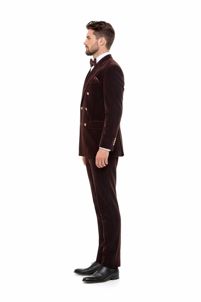 Cocoa Regent Velvet Double-Breasted Tuxedo Suit by Rossiman