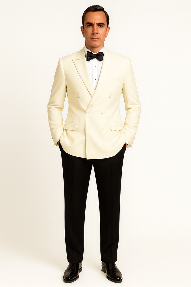 Ivory Double Breasted Tuxedo Dinner Jacket - Cream Dinner Jacket - Off White Tuxedo