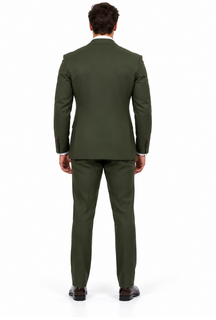 Double Breasted Slim Fit Suit - Dark Green Suit - Tapred Fit Pants