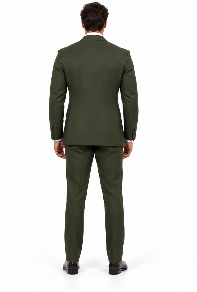 Double Breasted Slim Fit Suit - Dark Green Suit - Tapred Fit Pants