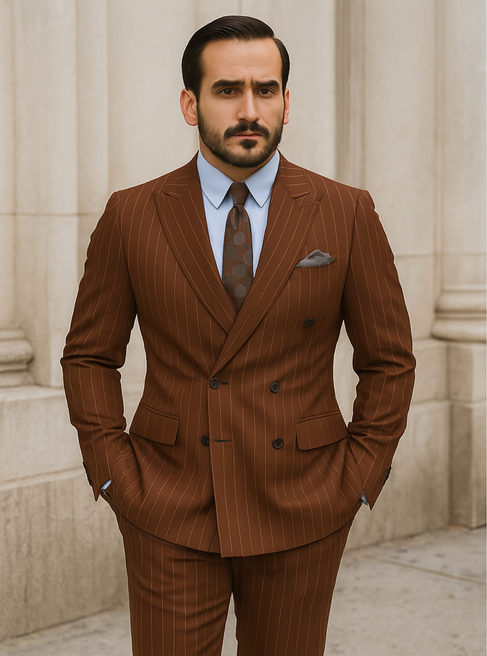 Double Breasted Suit - Maroon Suit - Side Vented - Modern Fit