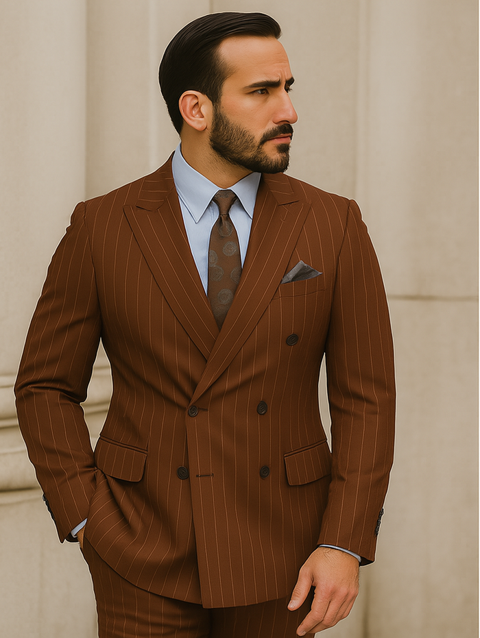 Double Breasted Suit - Maroon Suit - Side Vented - Modern Fit