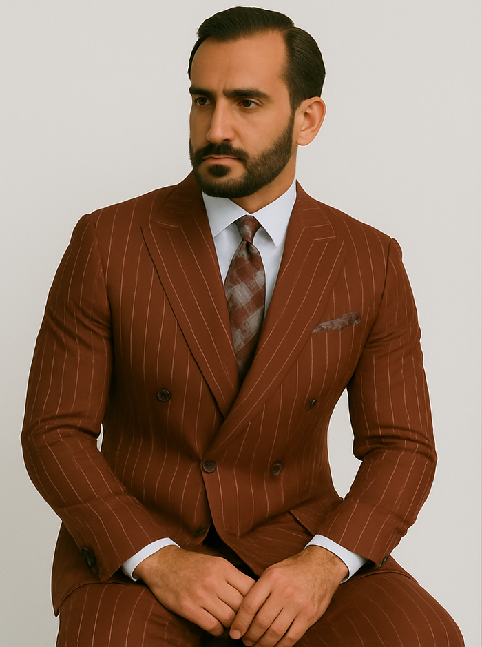Double Breasted Suit - Maroon Suit - Side Vented - Modern Fit