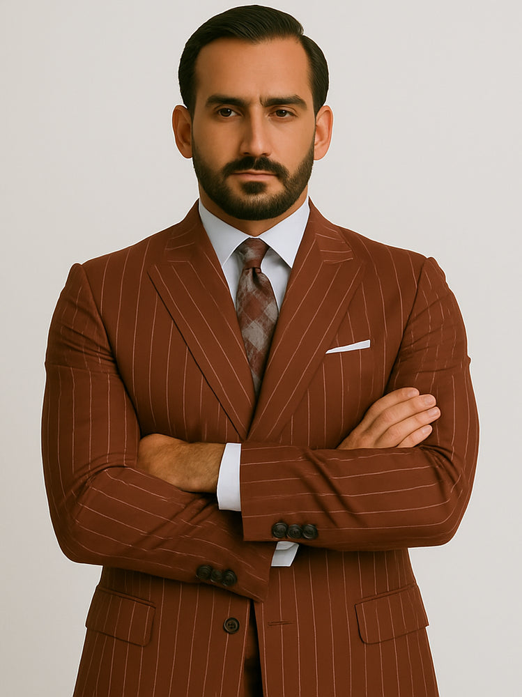 Double Breasted Suit - Maroon Suit - Side Vented - Modern Fit