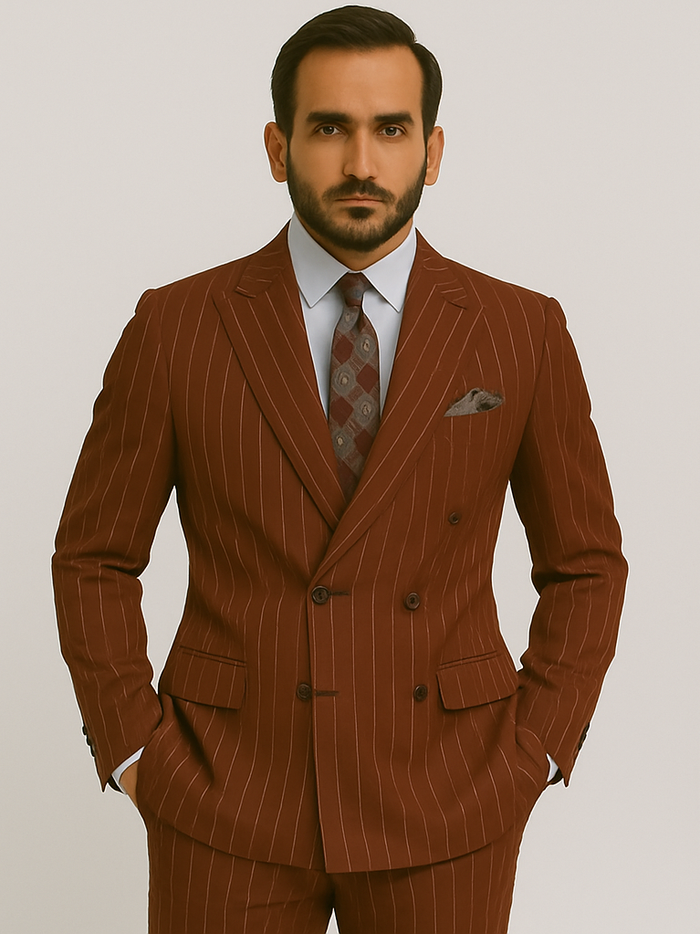 Double Breasted Suit - Maroon Suit - Side Vented - Modern Fit