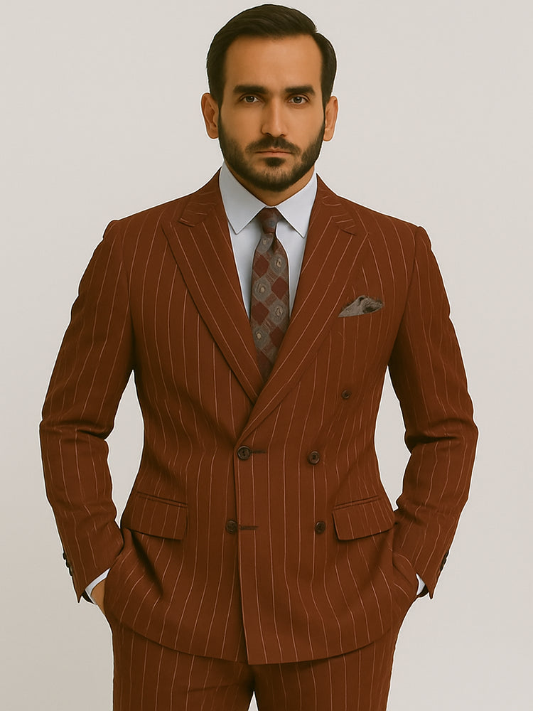 Double Breasted Suit - Maroon Suit - Side Vented - Modern Fit