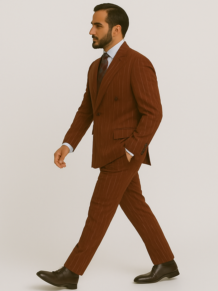 Double Breasted Suit - Maroon Suit - Side Vented - Modern Fit