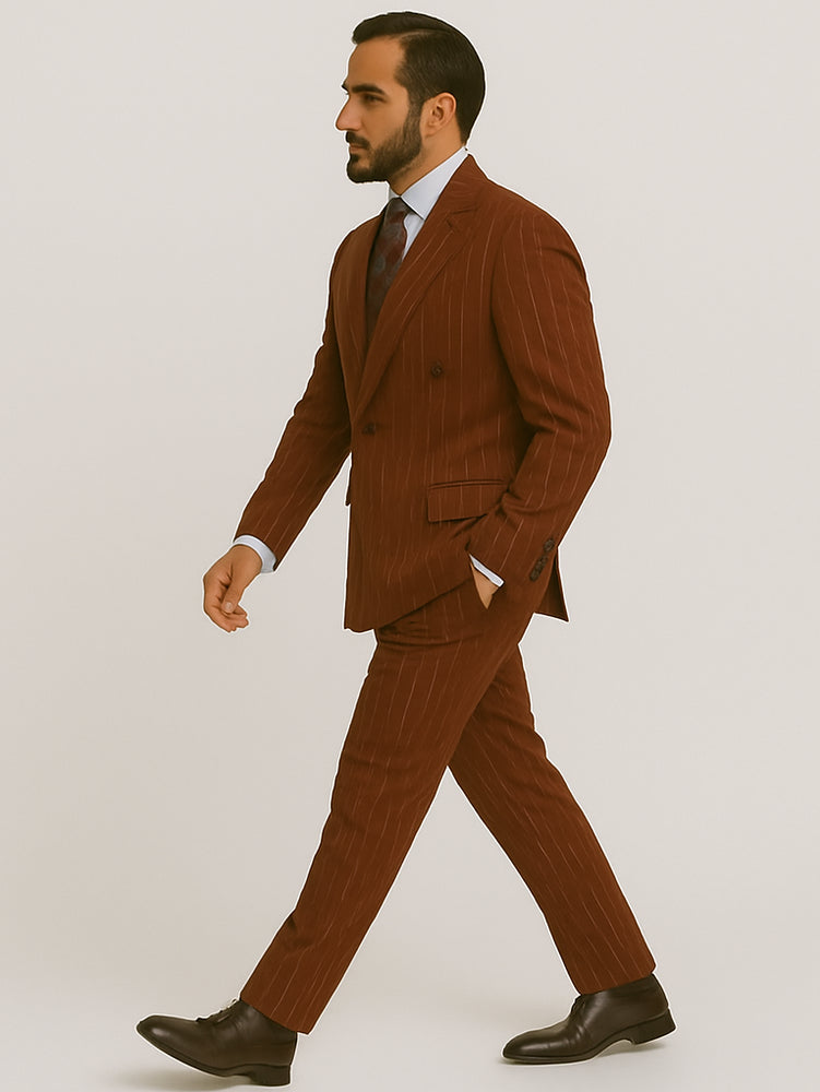 Double Breasted Suit - Maroon Suit - Side Vented - Modern Fit