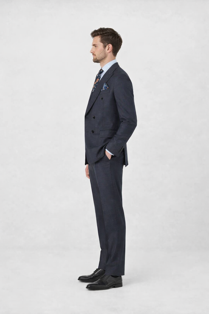 Double Breasted Suits - Vested Suits Wool Fabric - Apolo King Brand - Gray Plaid Suit