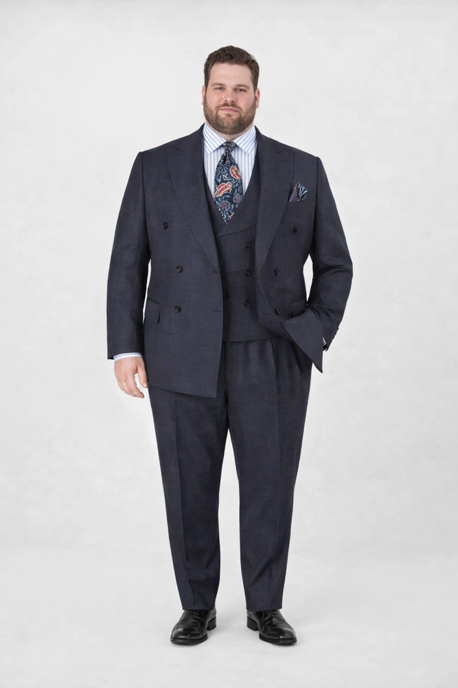 Double Breasted Suits - Vested Suits Wool Fabric - Apolo King Brand - Gray Plaid Suit