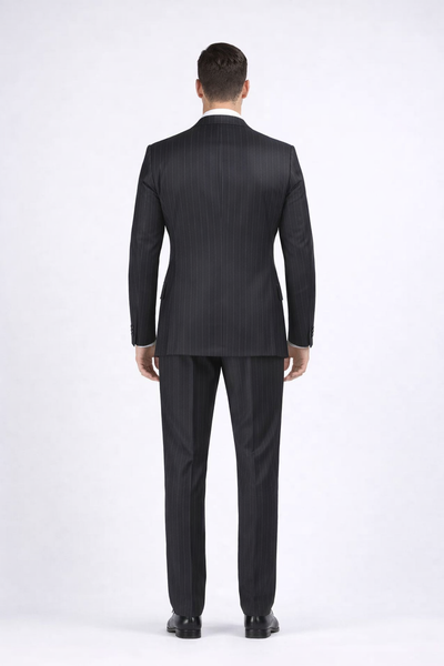 Double Breasted Suits - Vested Suits Wool Fabric - Apolo King Brand - Gray Stripe Suit