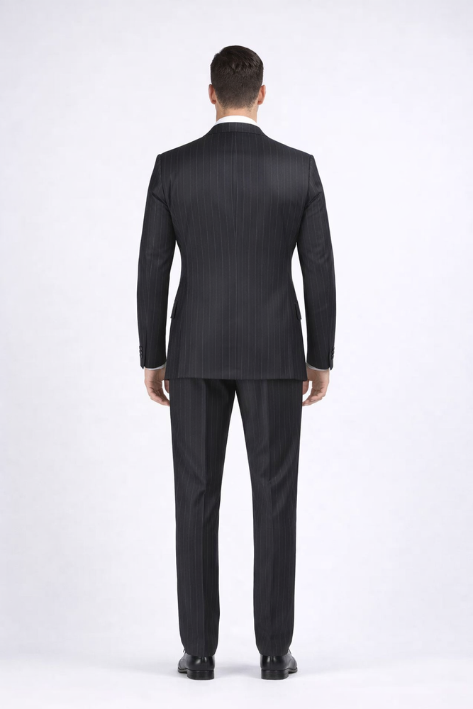 Double Breasted Suits - Vested Suits Wool Fabric - Apolo King Brand - Gray Stripe Suit
