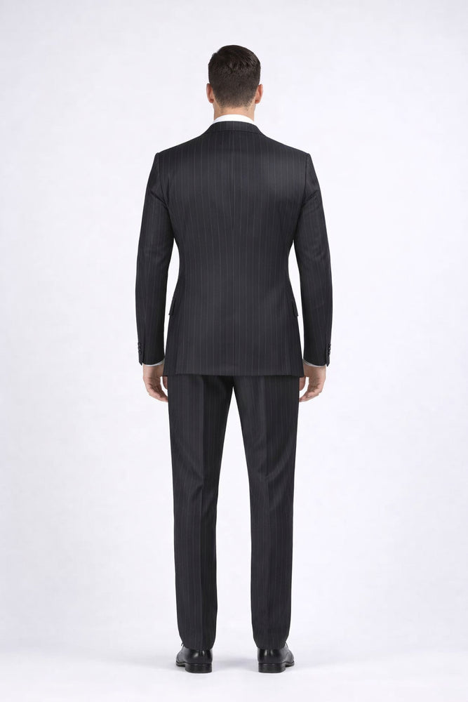 Double Breasted Suits - Vested Suits Wool Fabric - Apolo King Brand - Gray Stripe Suit