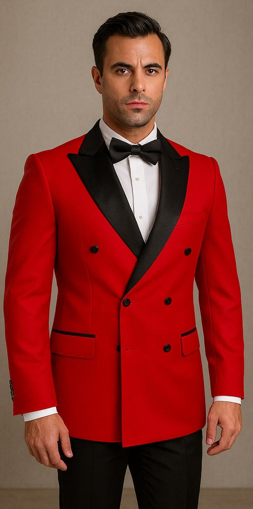 Double Breasted Tuxedo Mens Red Buttons Closure Slim Fit Tuxedo