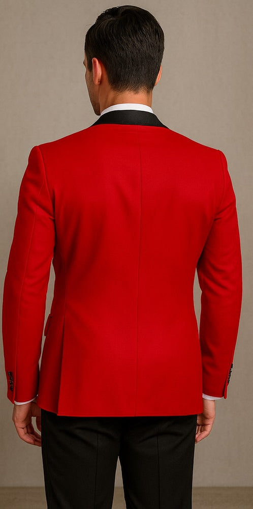 Double Breasted Tuxedo Mens Red Buttons Closure Slim Fit Tuxedo