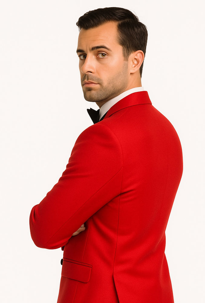Double Breasted Tuxedo Mens Red Buttons Closure Slim Fit Tuxedo