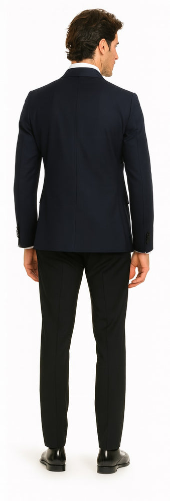 Double Breasted Tuxedo Mens Slim Fit Double breasted Suits Navy and Black Tuxedo Flat Front Pants