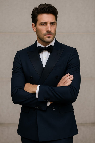 Double Breasted Tuxedo Mens Slim Fit Double breasted Suits Navy and Black Tuxedo Flat Front Pants