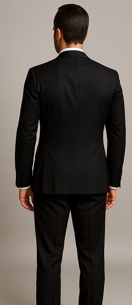 Double Breasted Tuxedo Mens Slim Fit Double breasted Suits Tuxedo Flat Front Pants Black