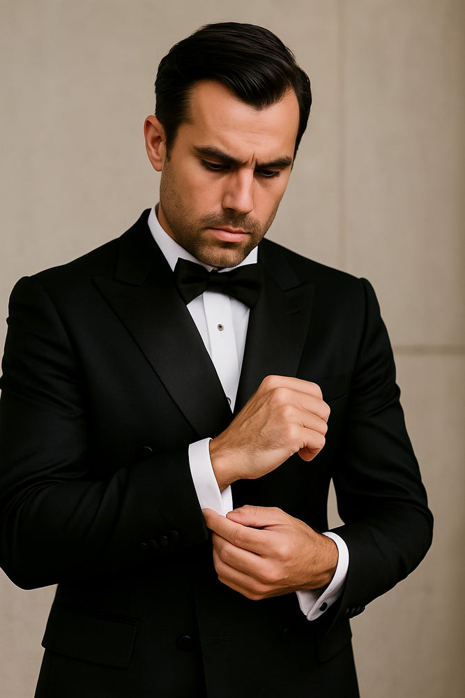 Double Breasted Tuxedo Mens Slim Fit Double breasted Suits Tuxedo Flat Front Pants Black