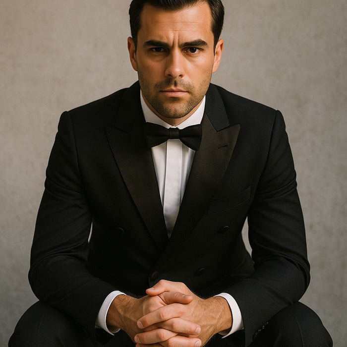 Double Breasted Tuxedo Mens Slim Fit Double breasted Suits Tuxedo Flat Front Pants Black