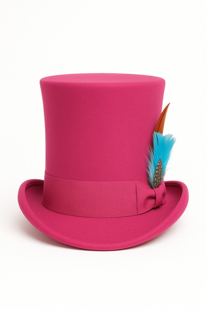 Victorian Steampunk Top Hat - 1800 19th Century - Dressy Loden Felt Top Hot Pink Fuschia Hat