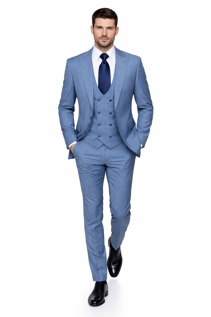 Dusty Blue Modern Tailored 3-Piece Formal Suit with Midnight Accents