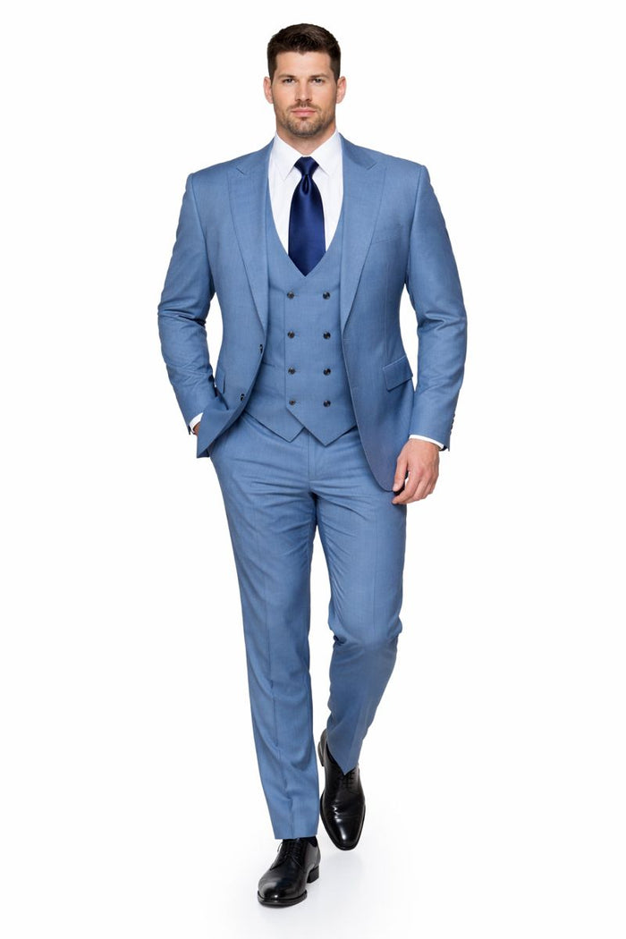 Dusty Blue Modern Tailored 3-Piece Formal Suit with Midnight Accents