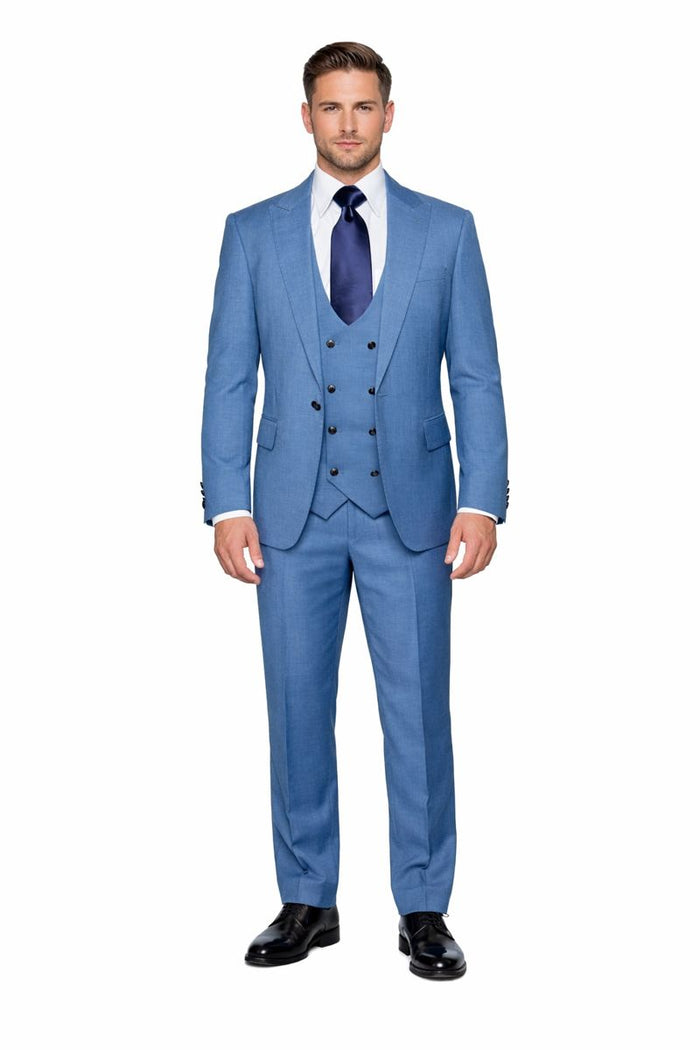 Dusty Blue Modern Tailored 3-Piece Formal Suit with Midnight Accents