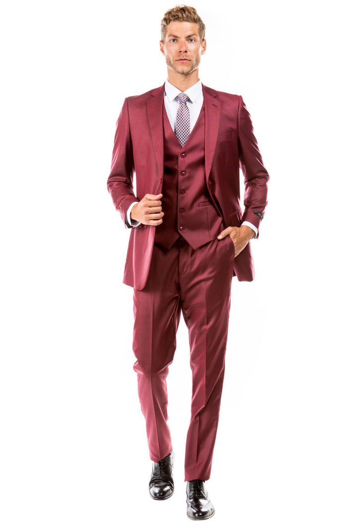 Men's Cranberry Red Sharkskin Suit by Tazzio Suits