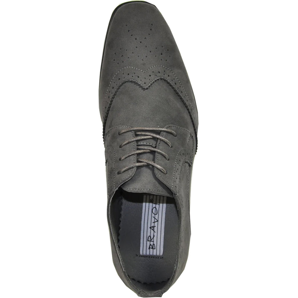 Bravo Mens Vegan Suede Wedding & Prom Wingtip Lace Up Dress Shoe in Grey
