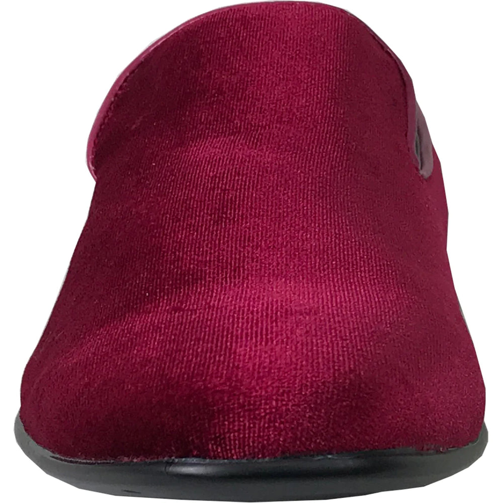 Bravo Mens Modern Slip On Velvet Tuxedo Loafer in Burgundy - Men's Dress Shoes