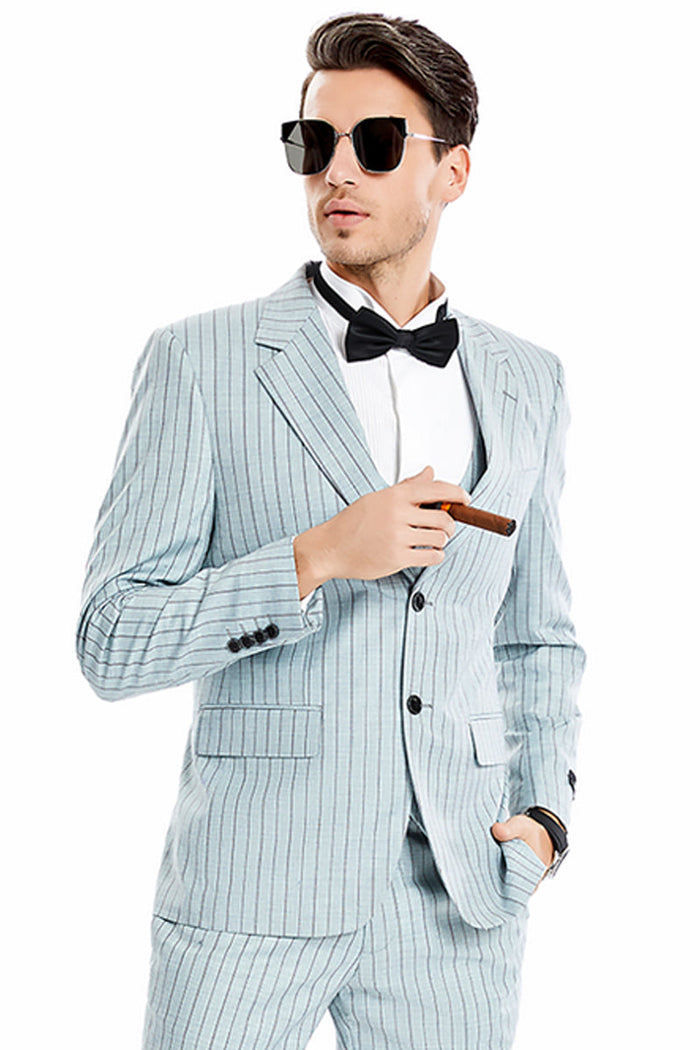 Vintage Mint Grey Double Button Suit for Men