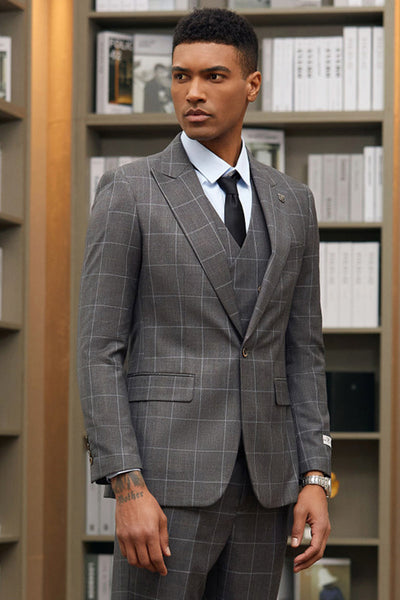 Dark Green Windowpane Hybrid Fit Suit by Stacy Adams - Wedding - Prom