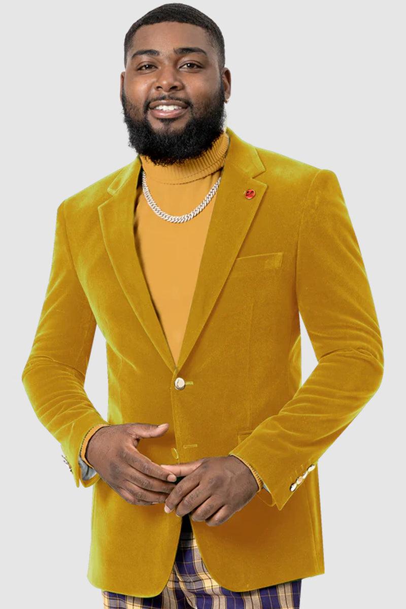 EJ Samuel - Modern Fit Velvet Blazer - Rust Light Brown Copper Color - 2-Button - Mens