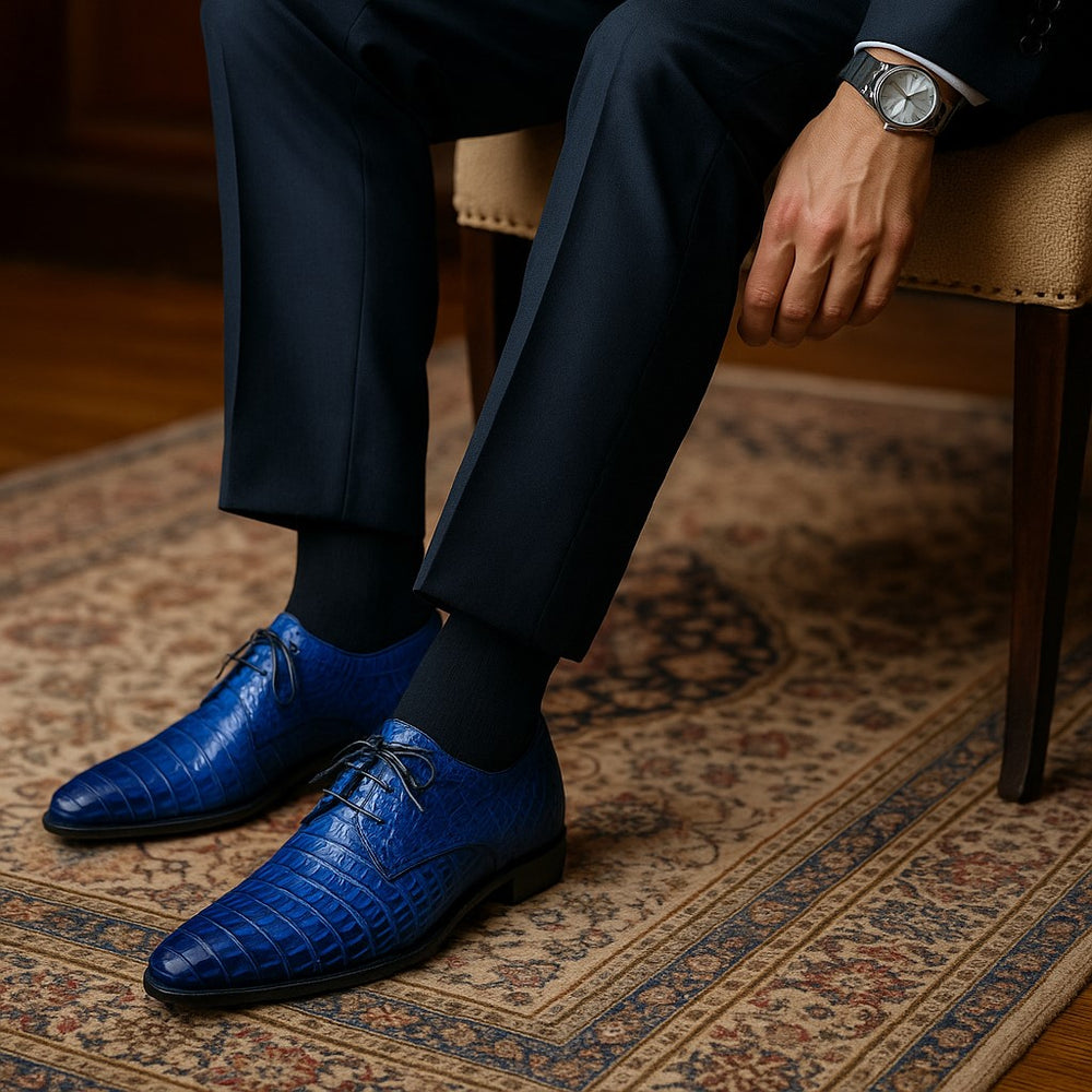 Marco Di Milano Lacio Electric Blue Caiman Crocodile Derby