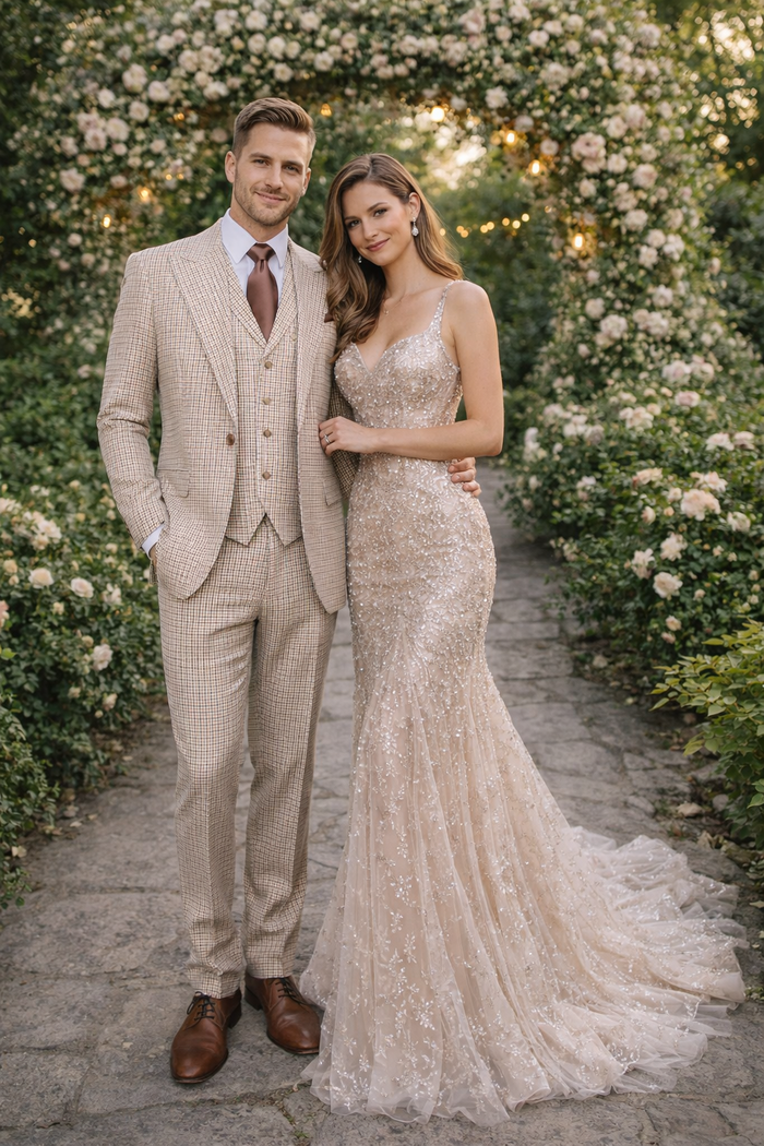 Beige Heritage Microcheck 3-Piece Tailored Elegance Suit