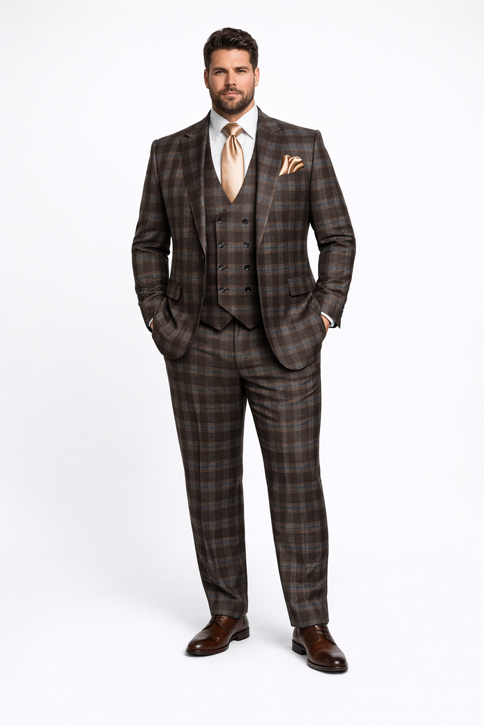 Brown & Blue Highland Plaid 3-Piece Tailored Heritage Suit