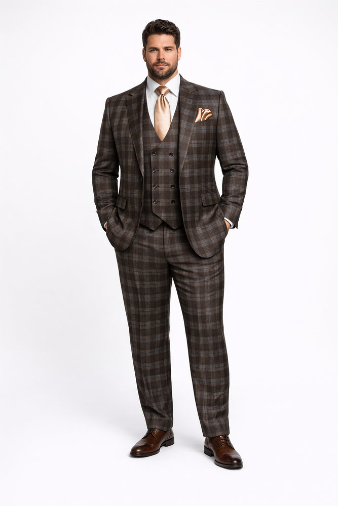 Brown & Blue Highland Plaid 3-Piece Tailored Heritage Suit