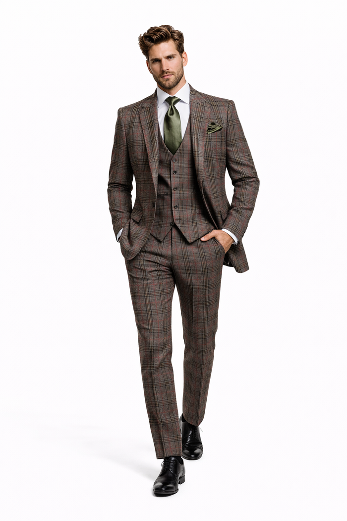 Rossiman Heritage Brown & Olive Plaid 3-Piece Gentleman’s Suit