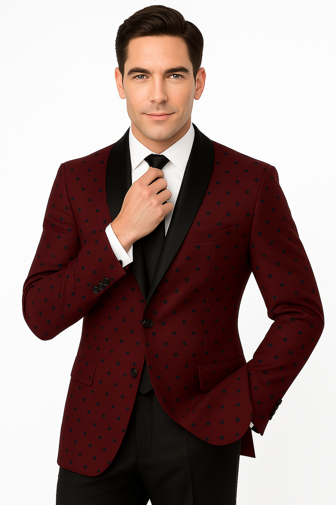 Burgundy Polka-Dot Pattern Tuxedo for Men's