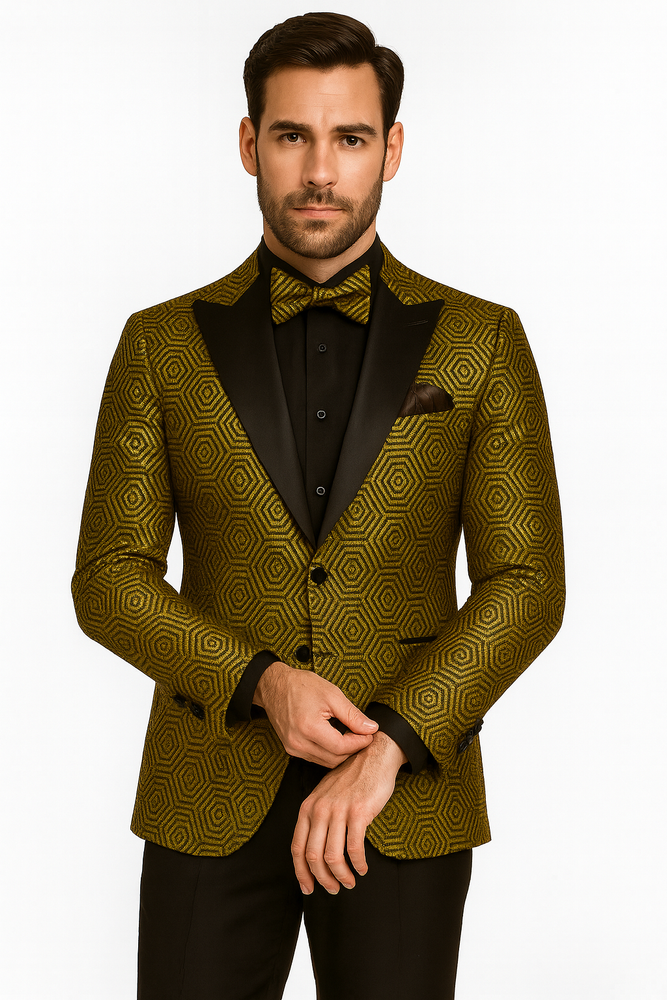 Prom 2025 Suit - Gold - Paisley Floral Tuxedo - Wedding Groom Suit