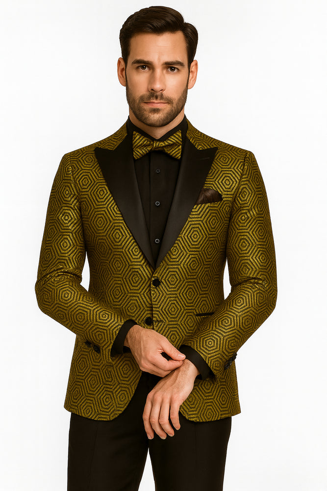 Prom 2025 Suit - Gold - Paisley Floral Tuxedo - Wedding Groom Suit