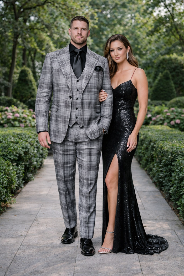 Graphite Crosshatch Plaid 3-Piece Black-Tie Statement Suit